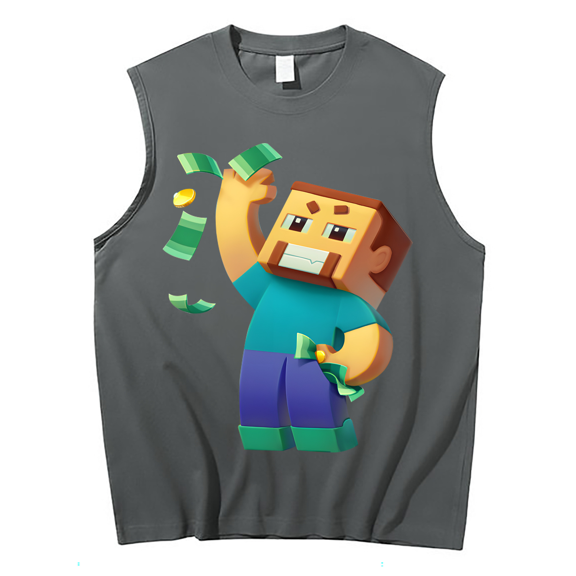 （画像用） マインクラフト ブロックの世界 Minecraft MC Block world コットン100％タンクトップ（フロントプリント）